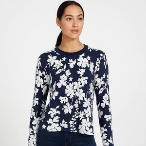 Michael Kors Navy and White Floral Sweatshirt SZ S